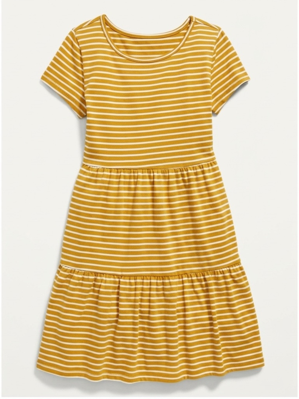 Old Navy Mustard Yellow and White Striped Tiered Dress